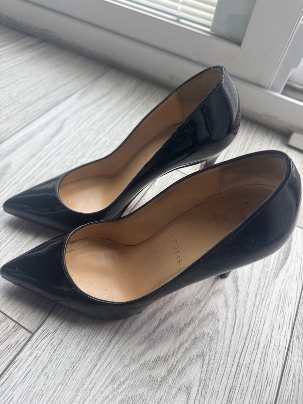 Christian Louboutin Black Patent Pointed-Toe Pumps